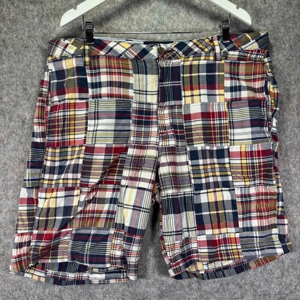 The New Ivy Brand Vintage Classic Mens 40 Madras Plaid Patchwork Chino Shorts *‎